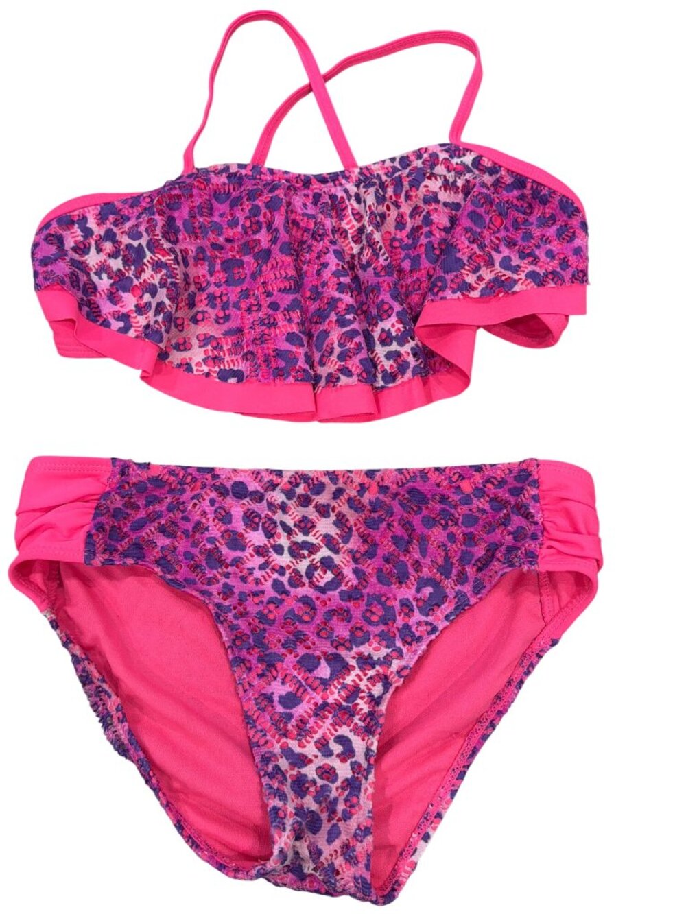 Limited Too Girls Pink Ruffled Bikini With Leopard Print Size 10/12 Lightweight
